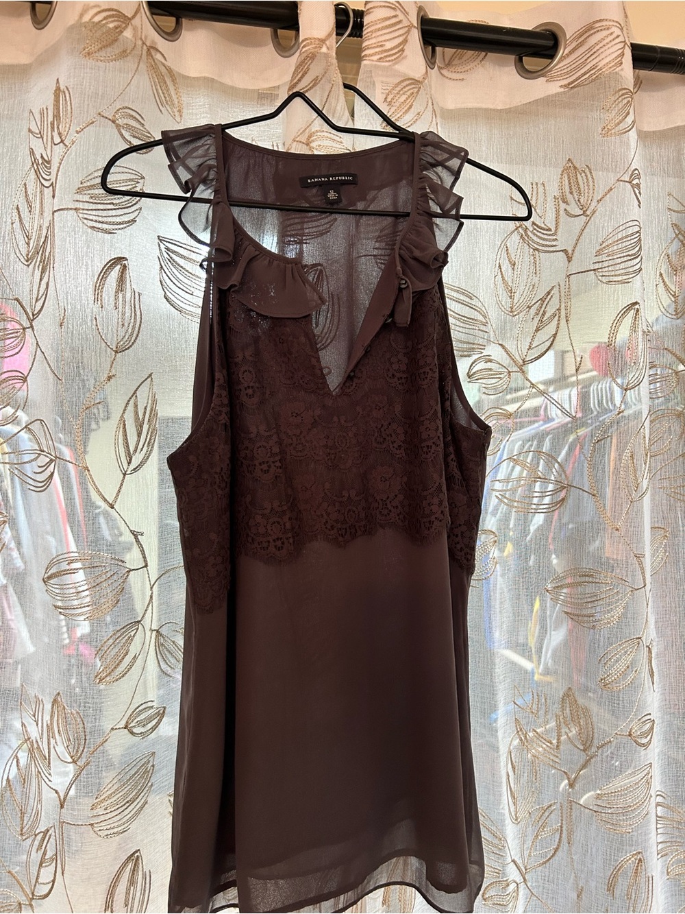 Banana Republic light gray Lace-Trim Sleeveless Chiffon Tank
